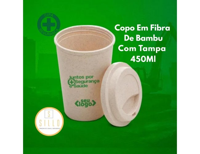 Copo Em Fibra De Bambu Com Tampa - 450Ml -SIPAT