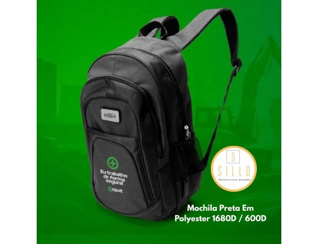 SIPAT- Mochila Preta Em Polyester 1680D / 600D