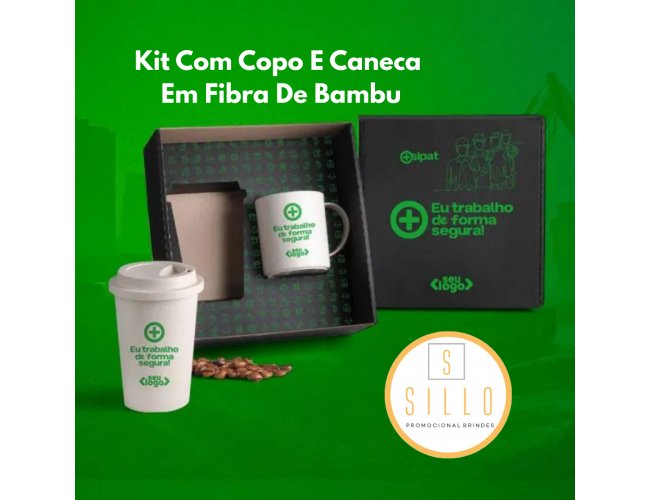 Kit Com Copo E Caneca Em Fibra De Bambu