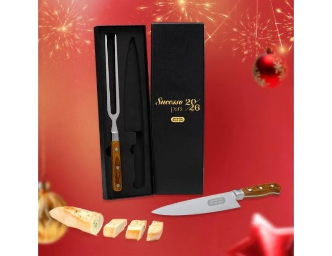 Conj. De Faca E Garfo Premium Em Madeira / Inox - 2 Ps