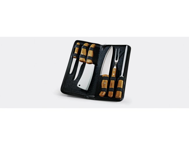 Conj. De Facas Bambu / Madeira / Inox Com Estojo Frankfurt - 7 Ps