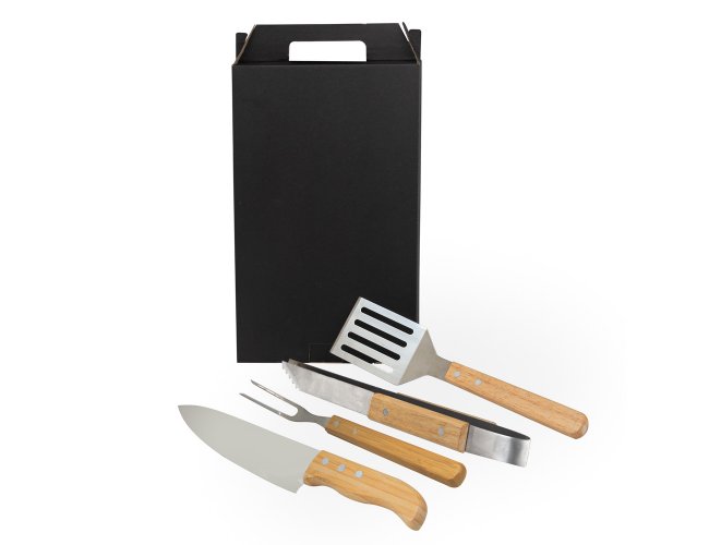Conj. Para Churrasco Em Ao Inox / Madeira / Bambu - 4 Ps