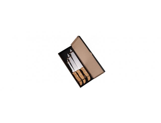 Conjunto De Facas Em Bambu / Madeira / Inox - 3 Ps