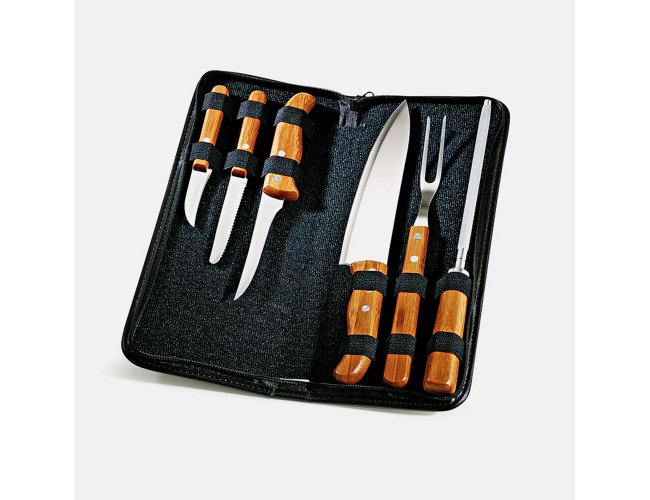 Conj. De Facas Bambu / Madeira / Inox Com Estojo Frankfurt - 7 Ps