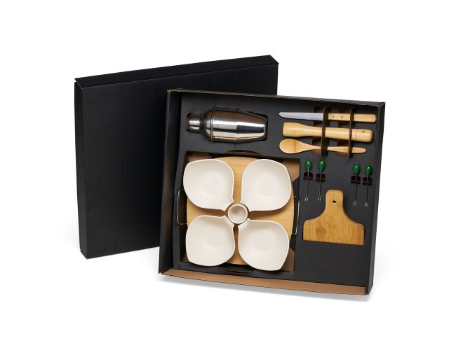 Kit Para Caipirinha Com Petisqueira Em Bambu / Madeira - 15 Ps