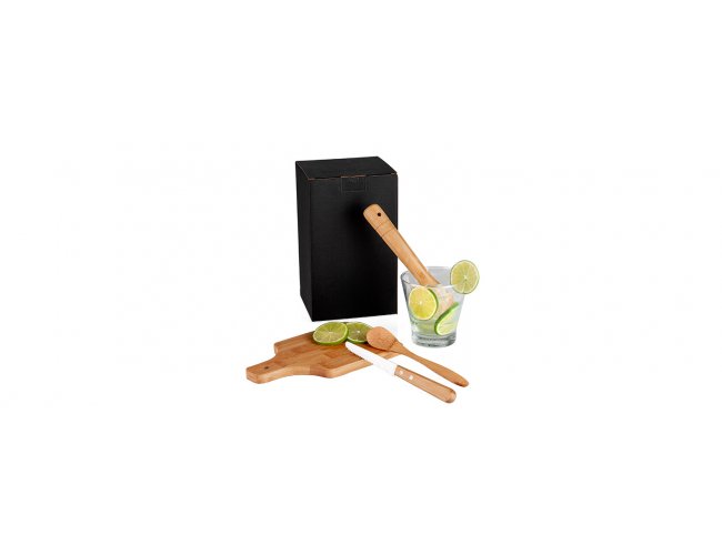 Kit Para Caipirinha Em Bambu / Madeira / Inox - 0,35 L - 5 Ps