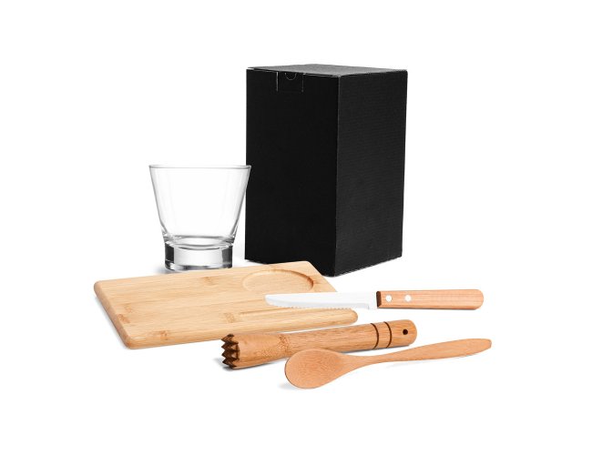 Kit Para Caipirinha Em Bambu Com Tbua E Socador - 5 Ps