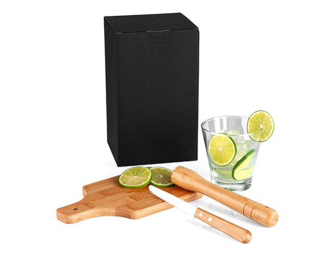 Kit Para Caipirinha Em Bambu / Madeira Ibiza - 0,35 L - 4 Ps