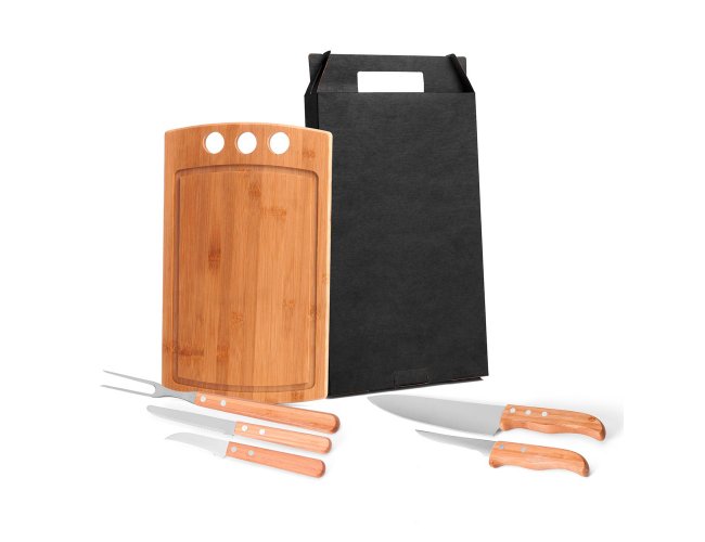 Conj. Para Churrasco / Cozinha Em Bambu / Madeira / Inox California - 6 Ps