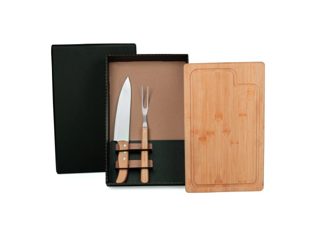 Kit Para Churrasco Em Bambu / Madeira / Inox - 3 Ps