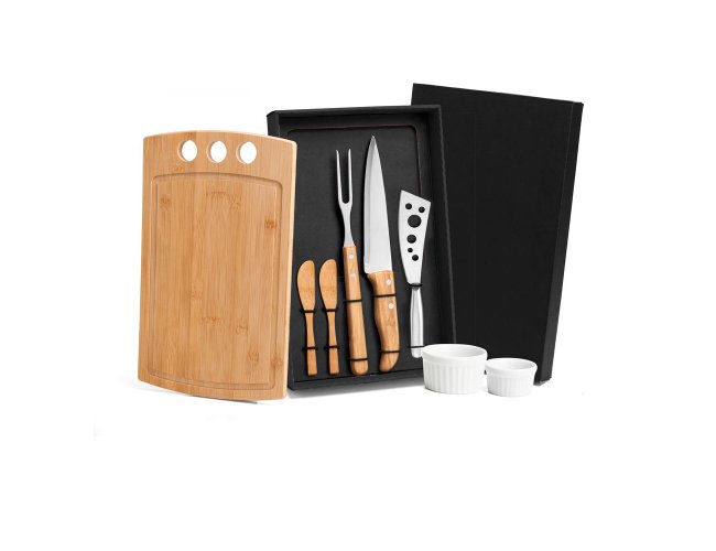 Conj. Para Churrasco E Petisco Em Bambu / Madeira / Inox - 2 Em 1