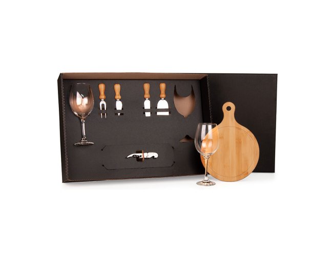 Kit Queijo E Vinho Com Tbua Redonda - 8 Ps