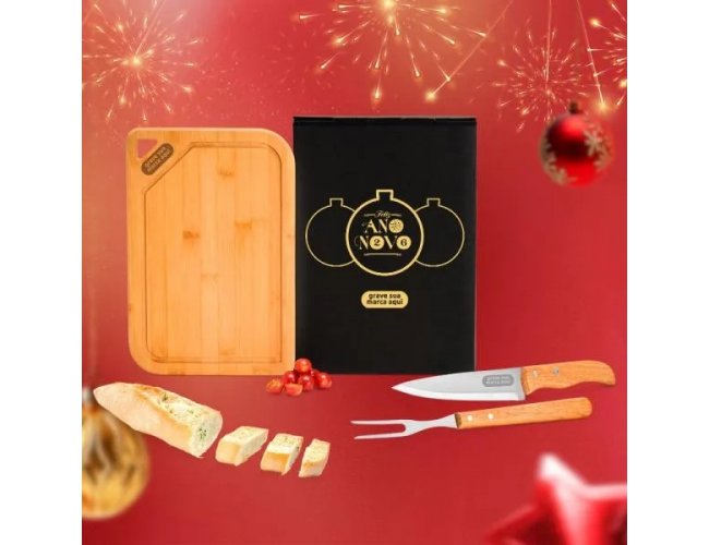 Conj. Para Churrasco Em Bambu / Inox / Madeira - 3 Ps
