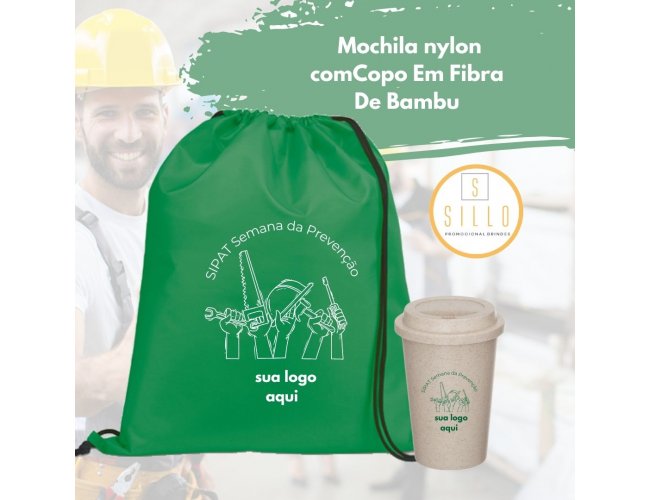 SIPAT -Kit mochila e copo fibra de bambu450 ml
