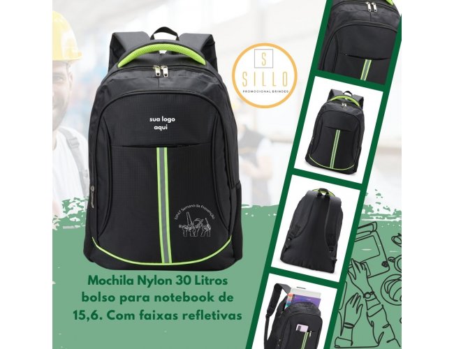 SIPAT - Mochila Nylon 30 Litros bolso para notebook de 15,6. Com faixas refletivas